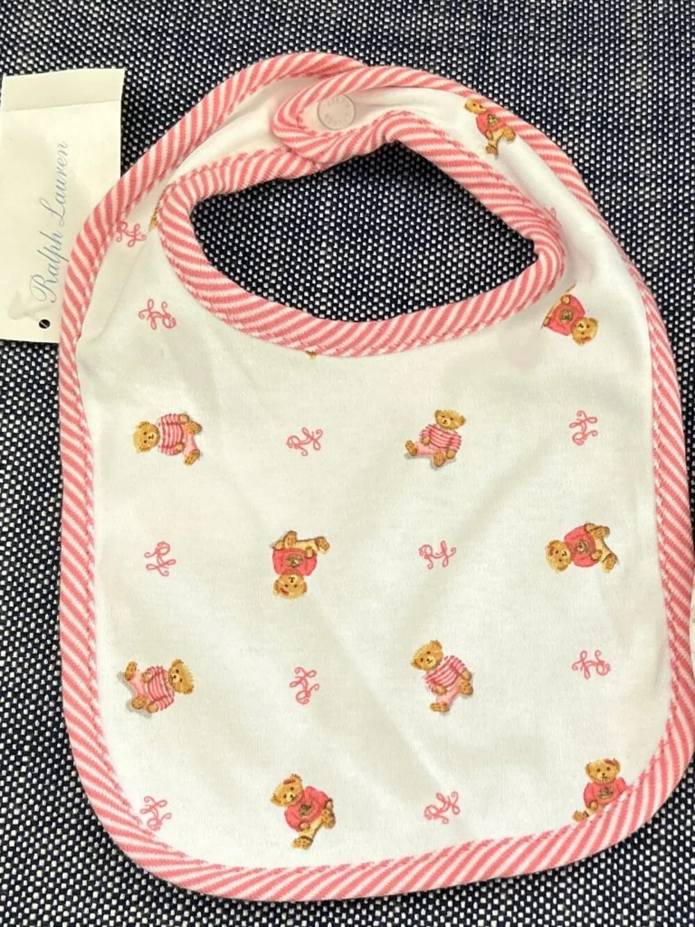 Lot of 2 ~ NWT Ralph Lauren Polo Bear Bibs ~ Embroidered Logo